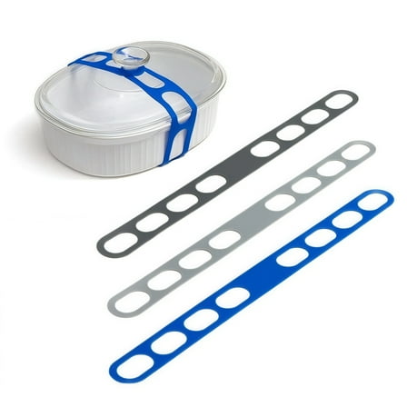 Silicone pot lid straps, reusable and adjustable fastening straps for securing pot lids during food transport to prevent spillage, 3 pieces