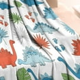 thumbnail image 3 of White Cartoon Dinosaurs Leaves Footprints Pattern Blanket,Comfortable Soft Flannel Throw Blanket,All Season,Warm Lightweight Blankets for Sofa Bed Couch Living Room Chair,30"x40", 3 of 4
