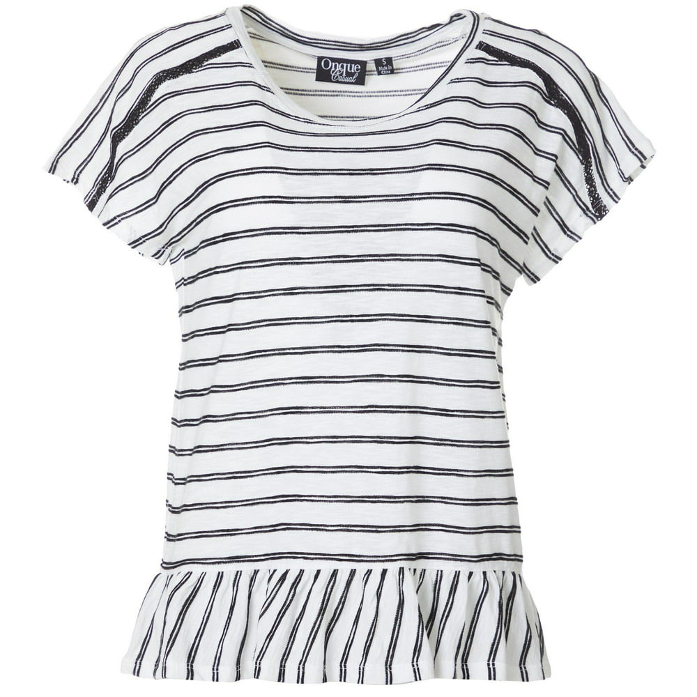 Onque Casual - Onque Casual Womens Striped Ruffle Trim Short Sleeve Top ...