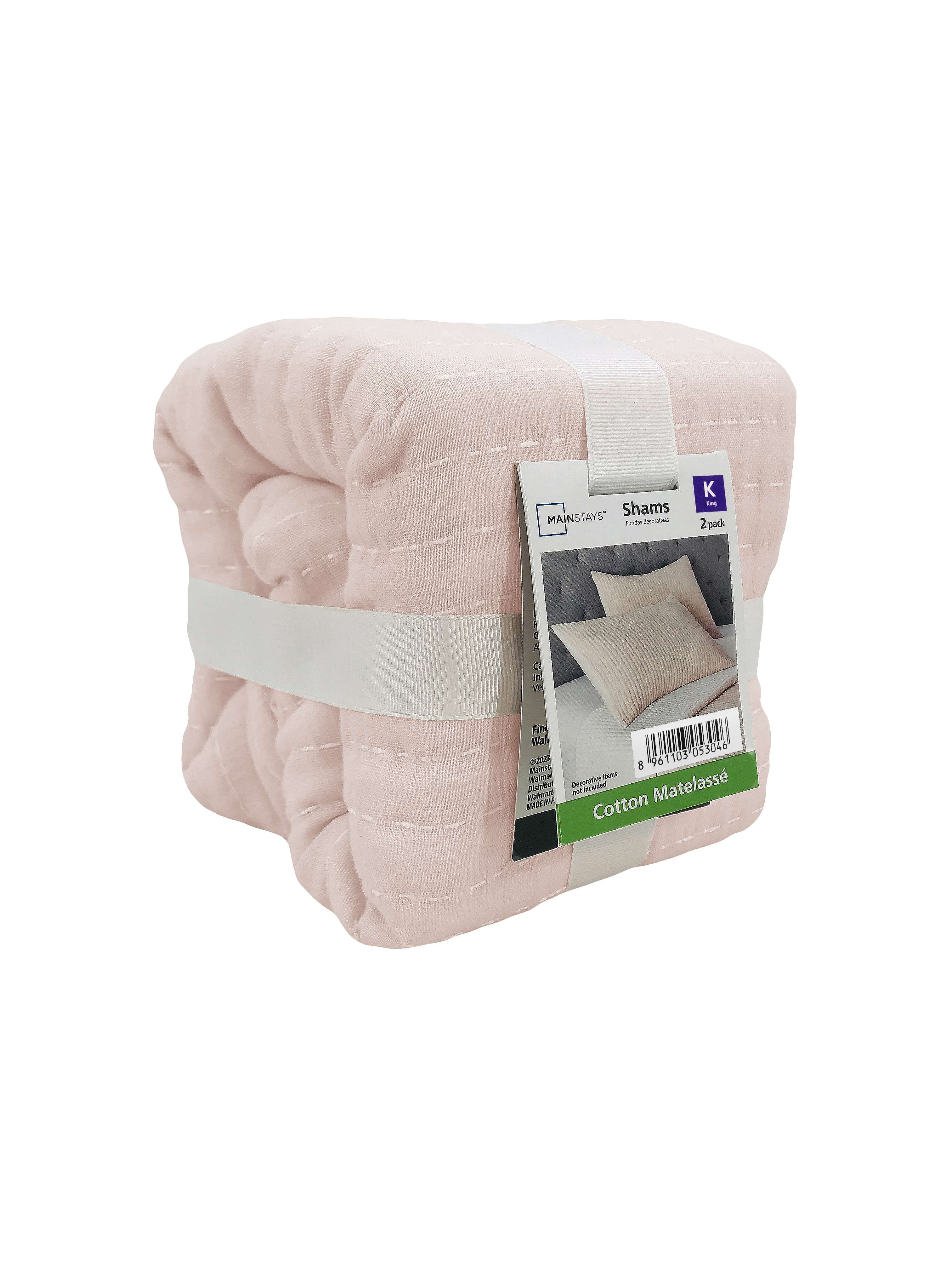 Mainstays King Pillow Sham - Blush Pink Matelasse, Cotton-Rich Decorative Bed Sham, 2 Pack