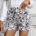 thumbnail image 4 of Womens Sequin Sparkle Shorts Elastic Waist Straight Sparkly Party Clubbing Mini Shorts Silver S, 4 of 4