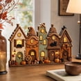 thumbnail image 5 of Vintage Multi Ghost House Wooden Tabletop Decor Halloween Village Ornament with Built in Light Pumpkin and Black Cat for Home Shelf Display, 5 of 8