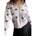 thumbnail image 5 of SAYOO Women Zip Up Hoodie with Pockets, Halloween Casual Skull Print Long Sleeve Crop Sweatshirt, 5 of 7