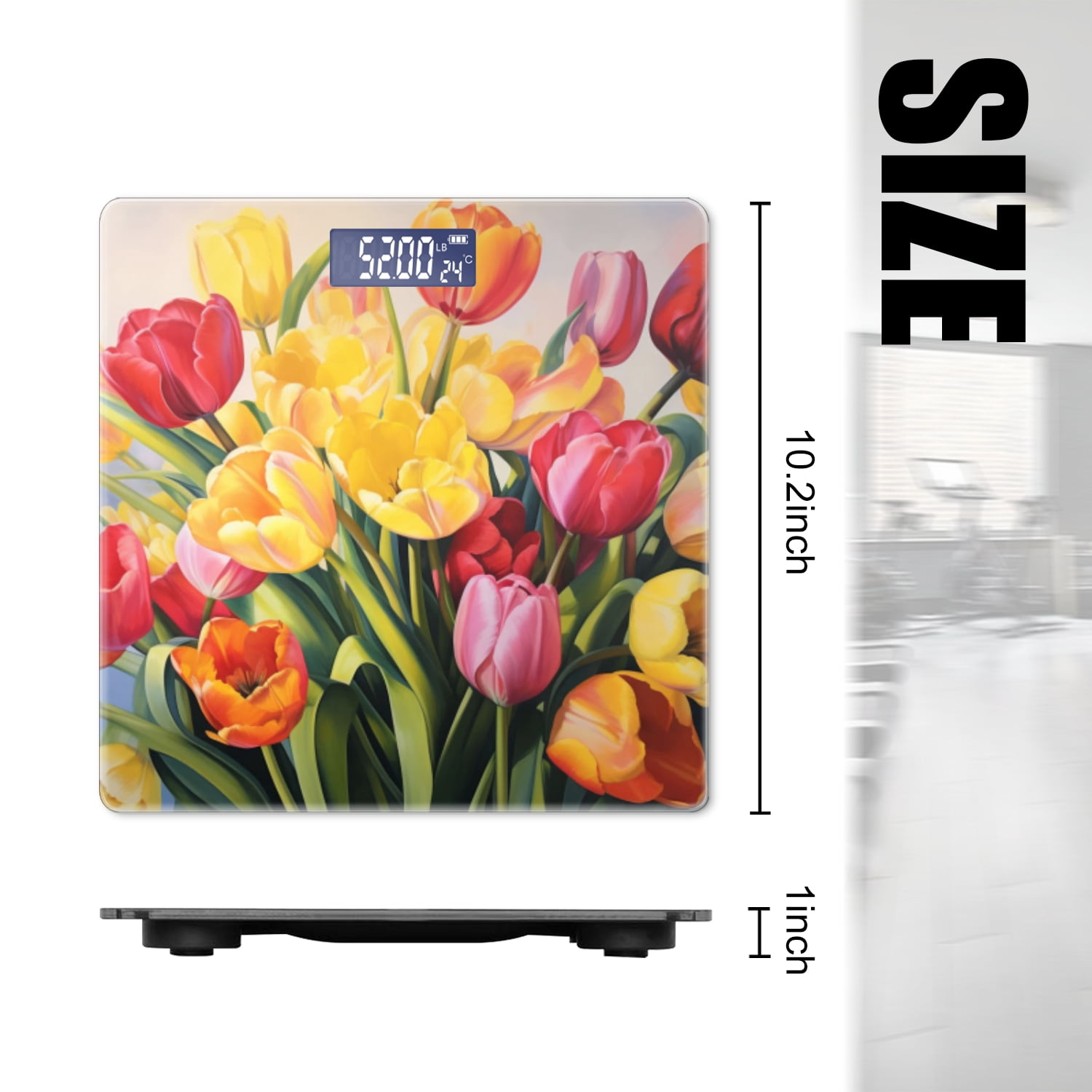 Digital Bathroom Scale with Large LCD Display,High Capacity Scale 400 lbs High Precision body fat scale-Bouquet Of Tulips In Colorful