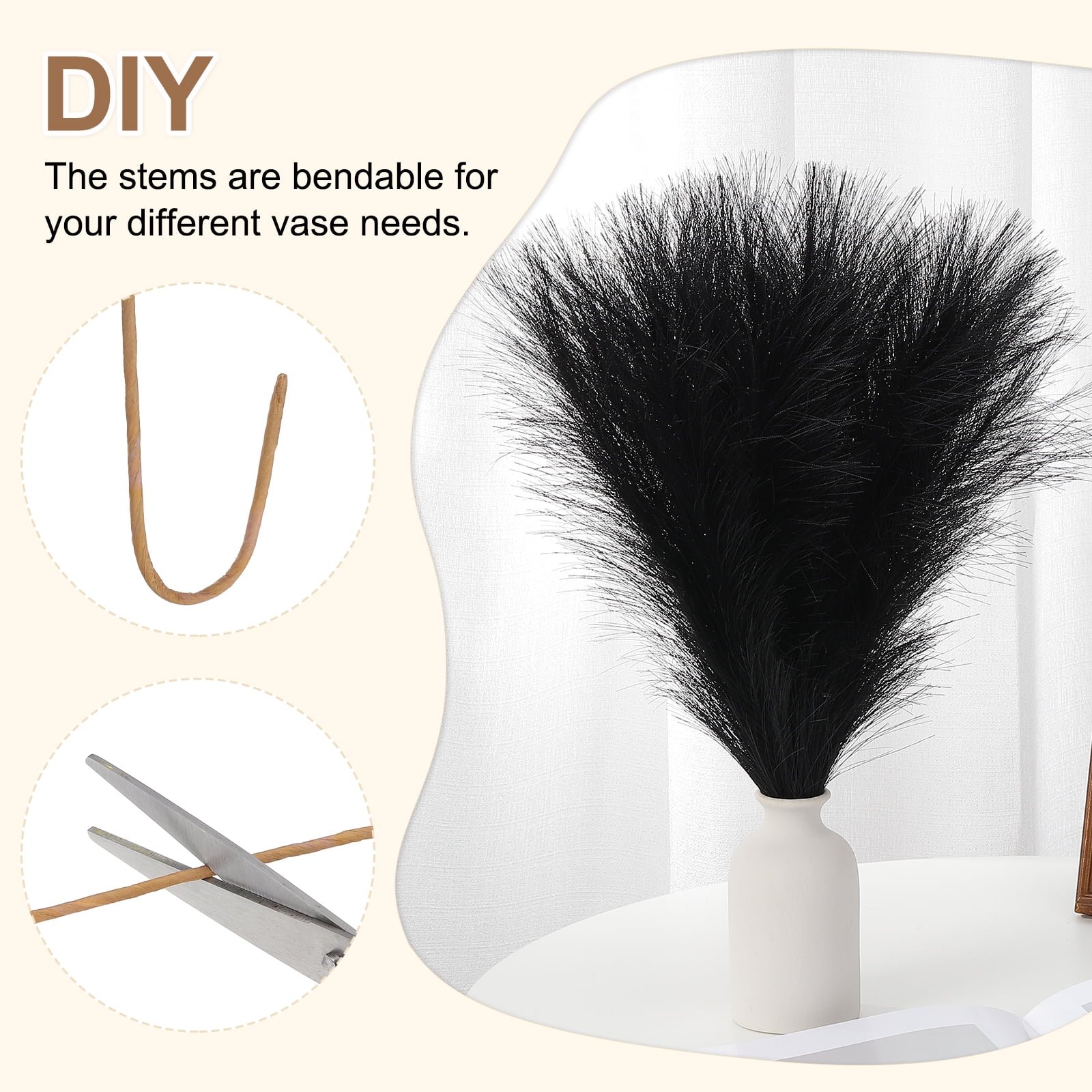 Uxcell 24" Pampas Grass Decor 30Pcs Artificial Pampas Grass Bulk Fluffy Faux Pampas Grass Small Dried Black
