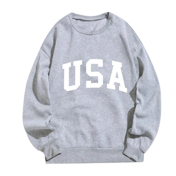 Gibobby Temperamento Pullover Top Blusa informal de manga larga con cuello redondo y letras impresas para mujer (Gris, XL)