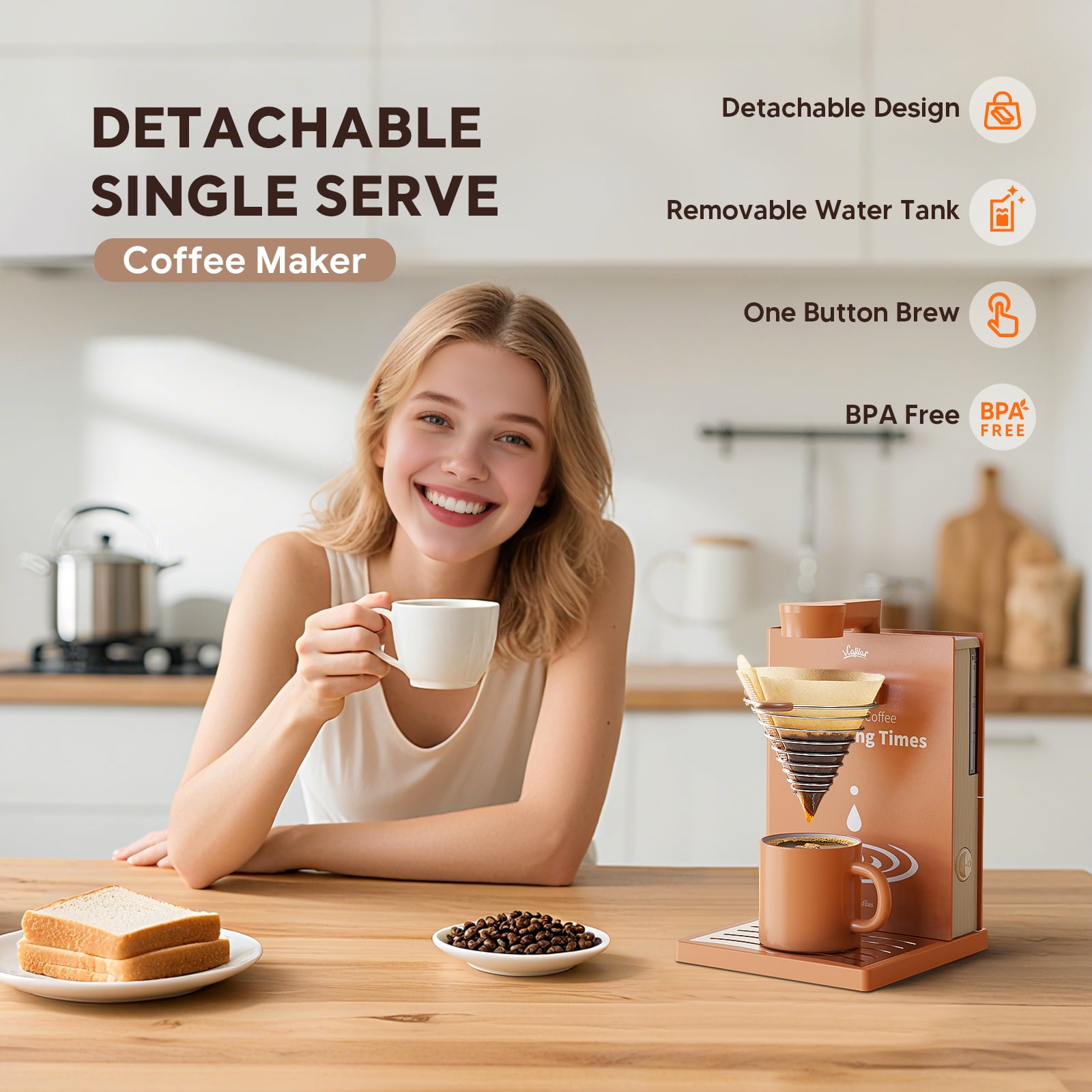i Cafilas Portable Foldable Electric Pour Over Coffee Machine,Drip Electric Coffee Maker with Elegant Design for Car Truck Camping Hiking Outdoors Golfing, 10oz.Capacity,400W (Brown)