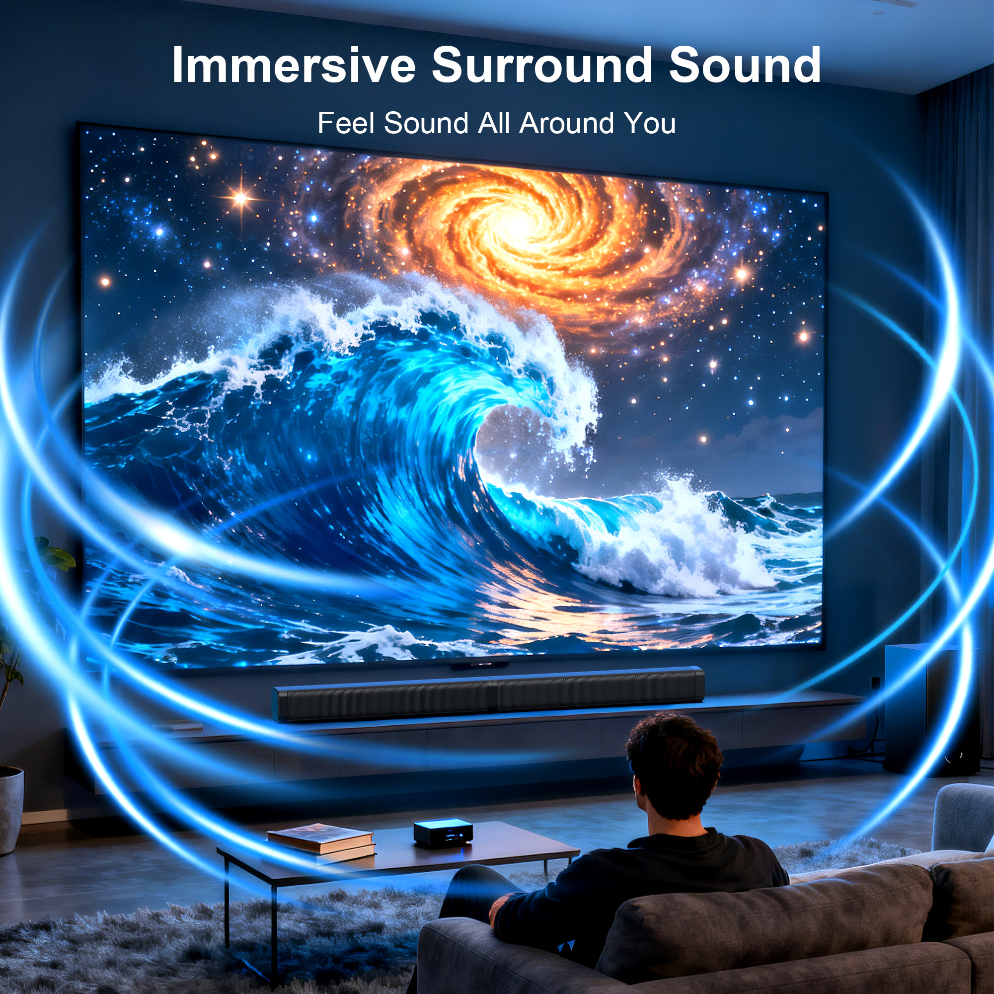 FRESHDEW Barra de sonido con subwoofer, 2.1 canales separable para TV, sonido envolvente 3D para cine en casa, conexión Bluetooth/HDMI-ARC/Aux/Óptico 2