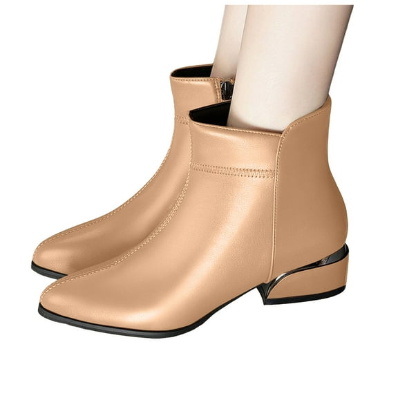 Womens Dress Boots for Ladies Winter Fall Business Formal Pointed Toe Leather Oxfords Low Heel Ankle Booties