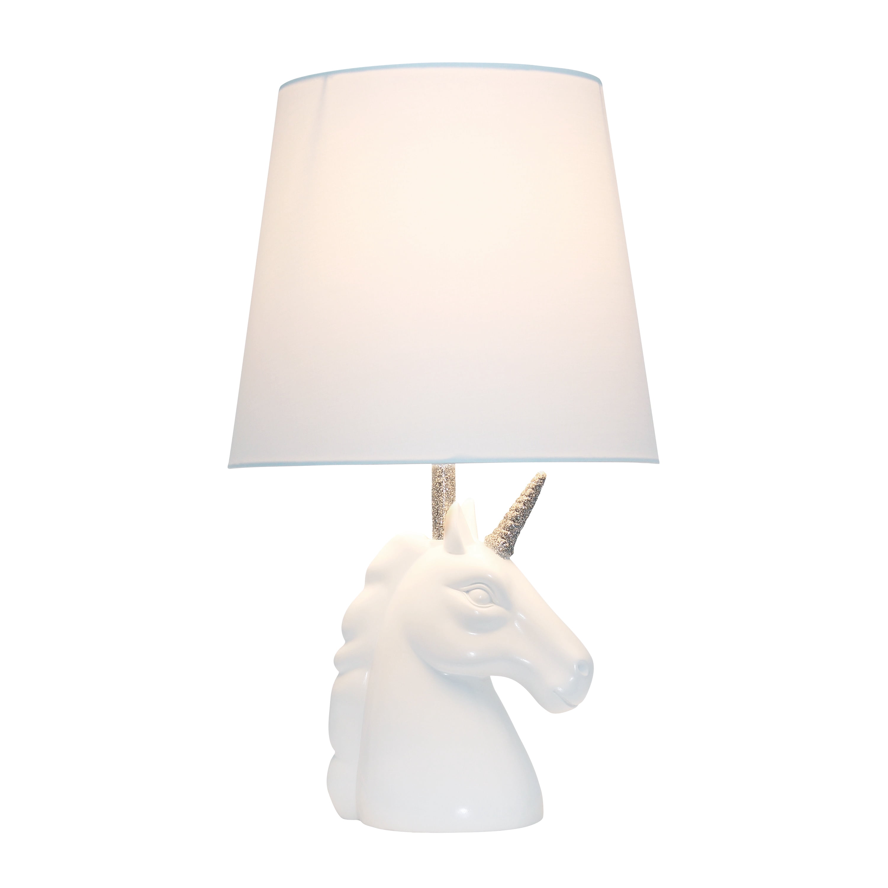 Creekwood Home 15.5" Enchanting Unicorn Dreams Table Lamp, White with Silver Glitter