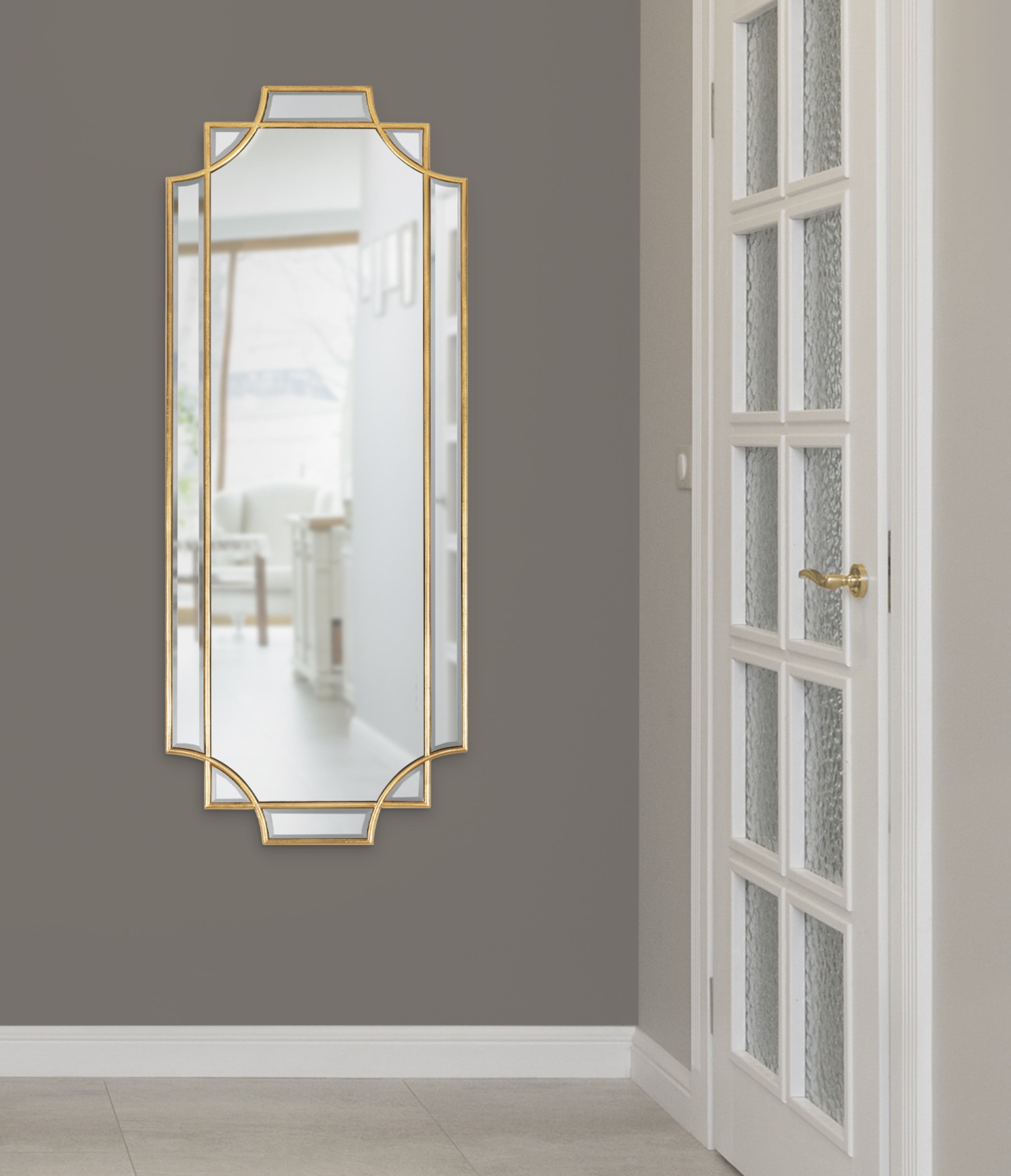 Kate and Laurel Minuette Glam Wall Mirror, 16 x 42, Gold, Elegant Traditional Home Decor With A Boho Charm