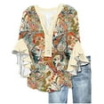 thumbnail image 2 of Xysaqa Ruffle 3/4 Sleeve Tops for Women Dressy Casual Business Work Blouses V Neck Boho Floral Print Office Summer Blouse Flowy Tunic Tops S-2XL Summer Savings (Not Chiffon), 2 of 5
