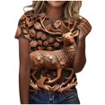 thumbnail image 1 of Hyknon Womens Tops T-shirt à Manches Courtes Imprimé à la Mode d'Été, Pull Doux Polyvalent pour Femmes, 1 of 5