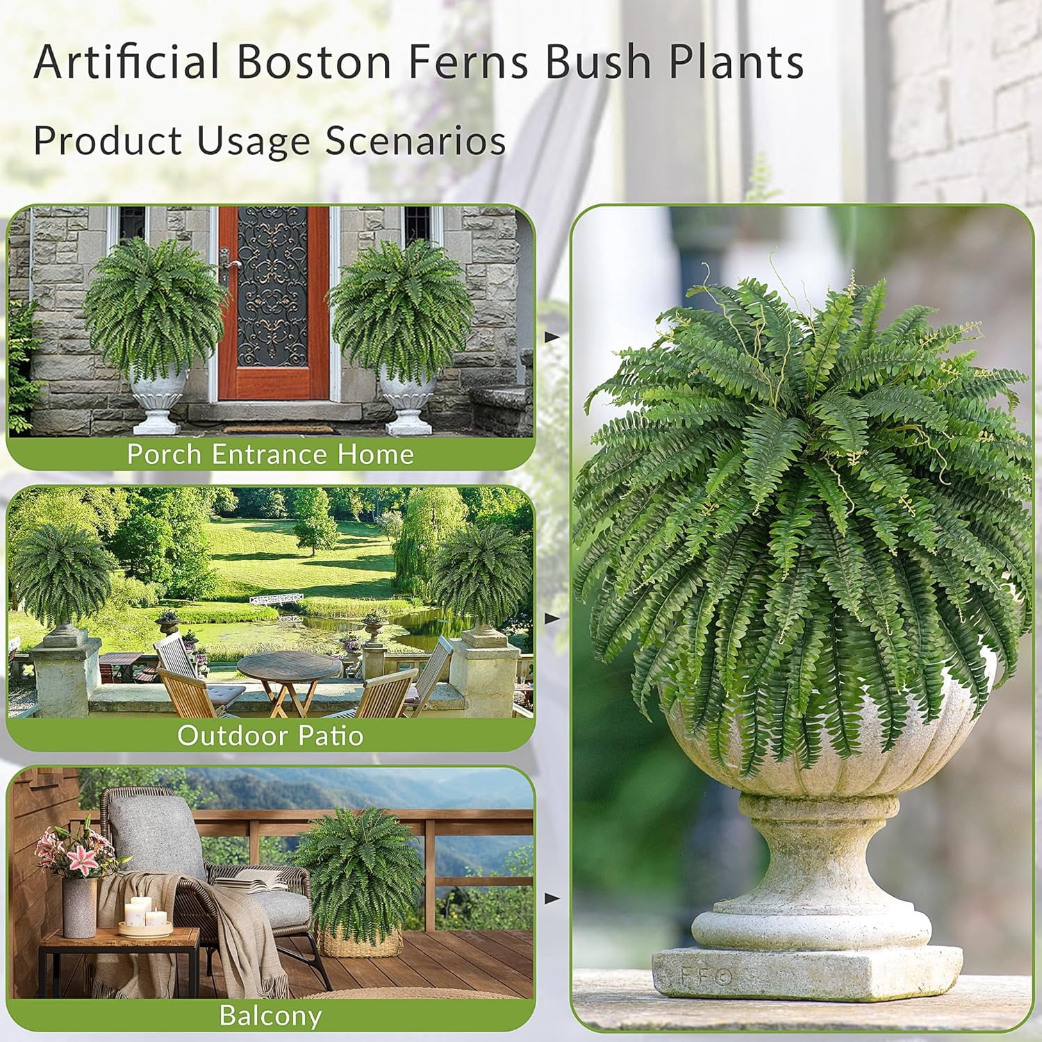 50 Inch Artificial  Ferns Fake Bush Plants Large Faux Ferns with 96 Fronds for Home Garden Decor