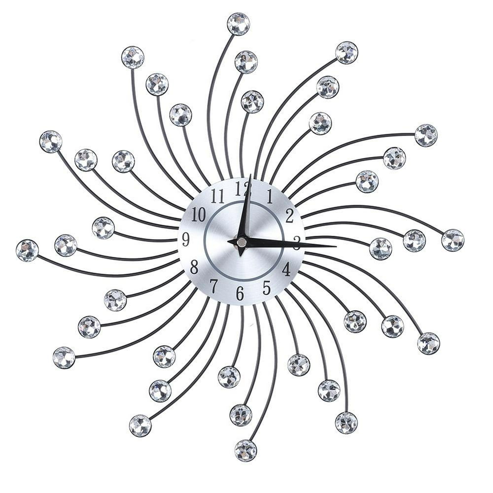 OTVIAP Sparkling Bling Metallic Silver FlowerShaped Wall Clock for