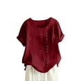 thumbnail image 1 of CHOK Oversized Button Down Shirts Women Oversized T Shirts Workout Cotton Linen Western Shirts Short Sleeves Crew Neck Sexy Summer Tops for Plus Size Summer Spring Blouses Yellow Army Gre, 1 of 5