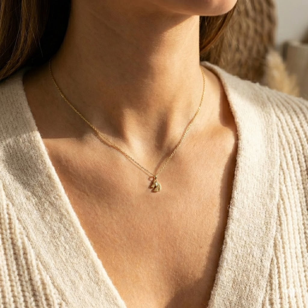 Gold Horse Head Charm Pendant - 10 Karat Gold - Horse Head Jewelry - Stallion Pendant Necklace