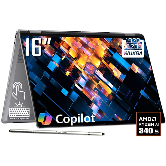 HP OmniBook X Flip 2-in-1 Copilot  AI PC Laptop, 16" 2K 1920 x 1200 Touchscreen, AMD Ryzen AI 5 340(>Intel i5-13420H), 5MP IR Webcam, Backlit KB, Stylus Pen, Win11 Home (16GB DDR5 RAM | 512GB SSD)