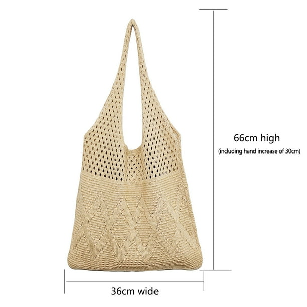 Hobo Crochet Crossbody Bag for Women Large Tote Khaki Lightweight Funky Style Alilang Woven Crochet Hobo Bag with Contrast Trim Slouchy  main image 2