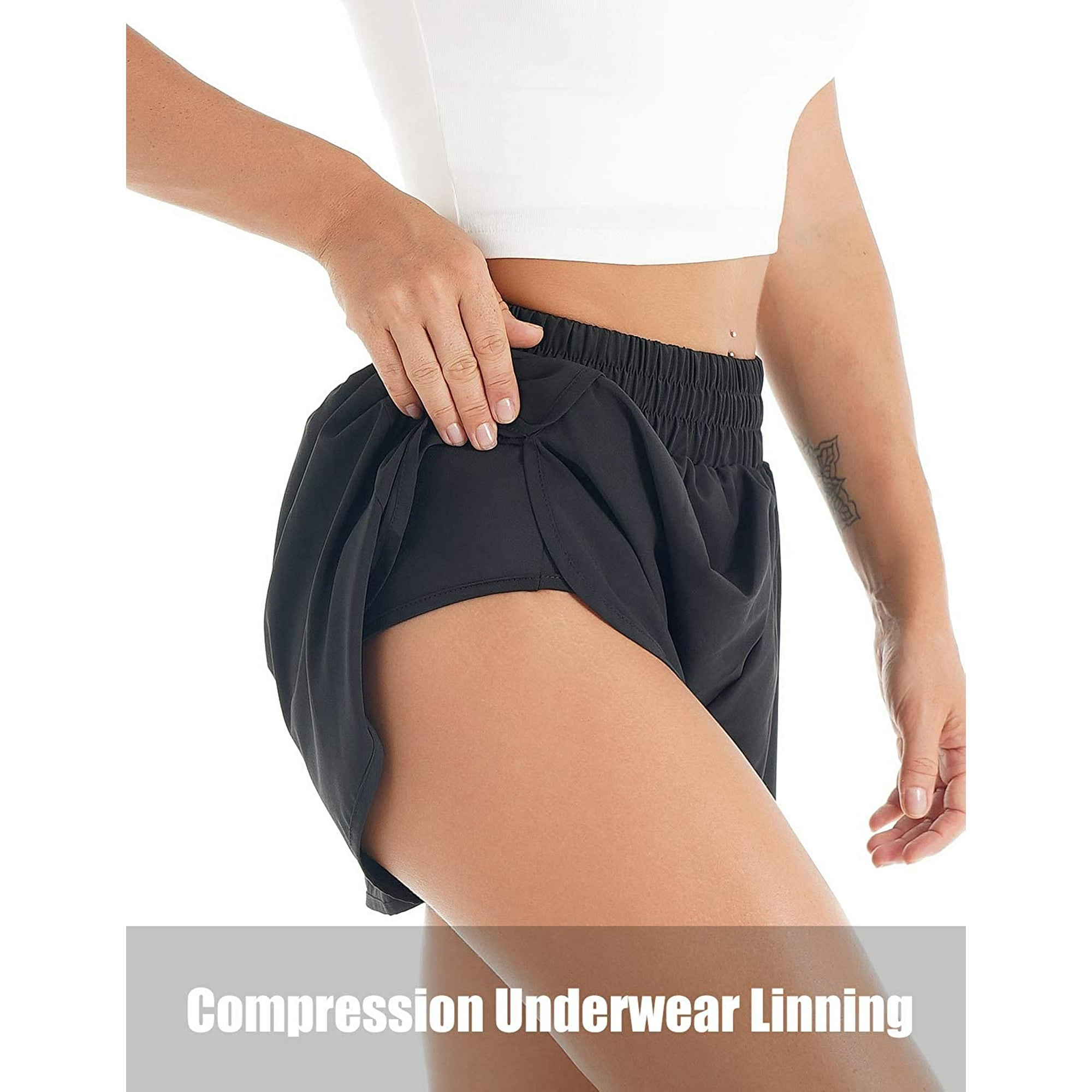 Mgfed Running Athletic Shorts For Women With Liner workout Gym Shorts With Back Pockets Black L