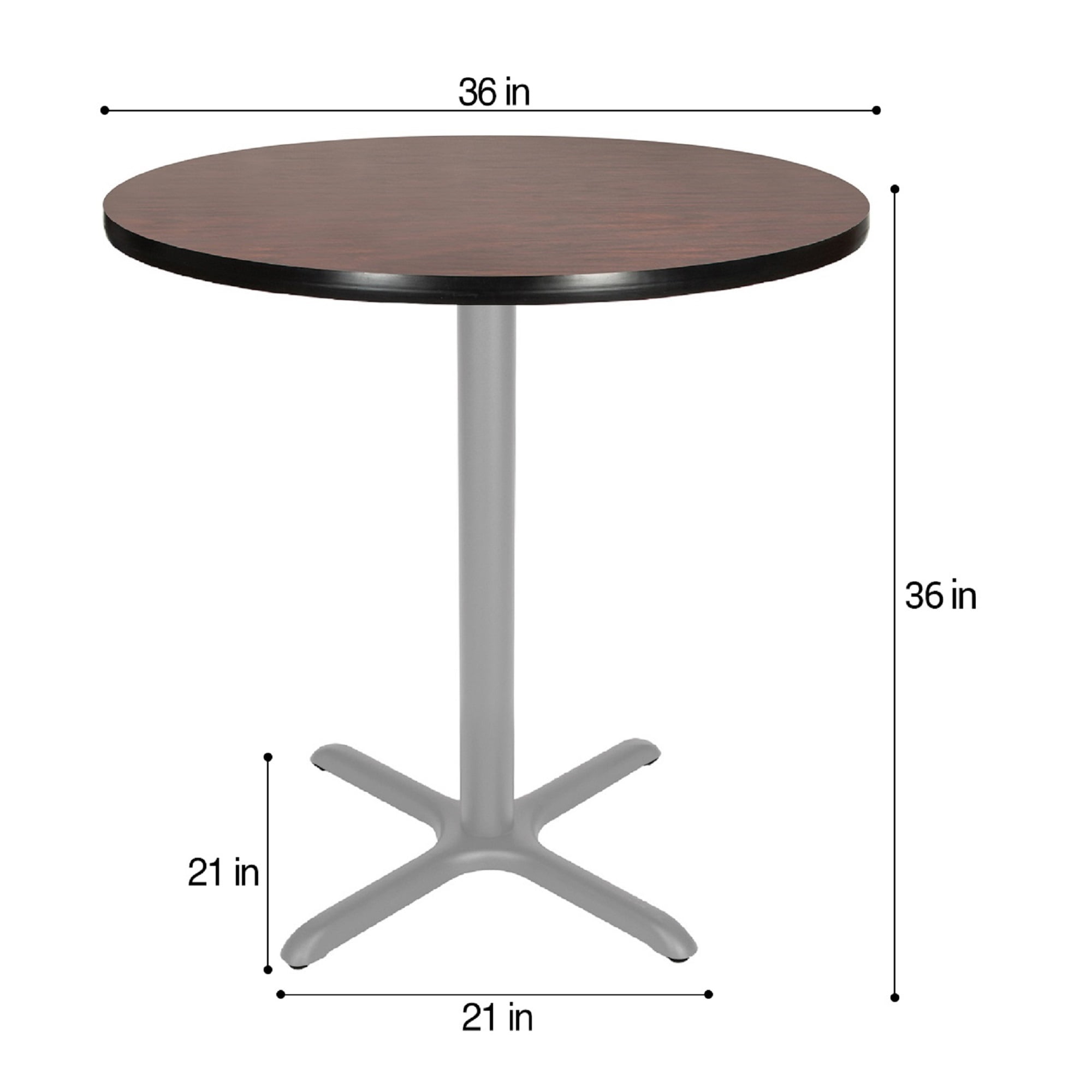 Hampden Furnishings Bennet Collection Steel Frame 36" Round Top, X Base, 36" Height, Cafe Table Grey Frame/Mahogany Top