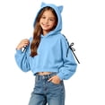 thumbnail image 4 of Girls Trendy Cropped Hoodie Cute Regular Fit Casual Long Sleeve Kids Pullover Sweatshirt Blue 9-10 Years, 4 of 5
