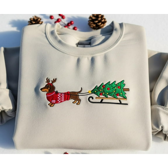 Dachshund Christmas Embroidered Sweatshirt, Christmas Dog Shirt, Dachshund Shirt, Dachshund Mom Shirt, Dog Lover Shirt Dachshund Lover Shirt