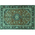 thumbnail image 1 of Ahgly Company Machine Washable Indoor Rectangle Medallion Turquoise Blue Traditional Area Rugs, 5' x 8', 1 of 4
