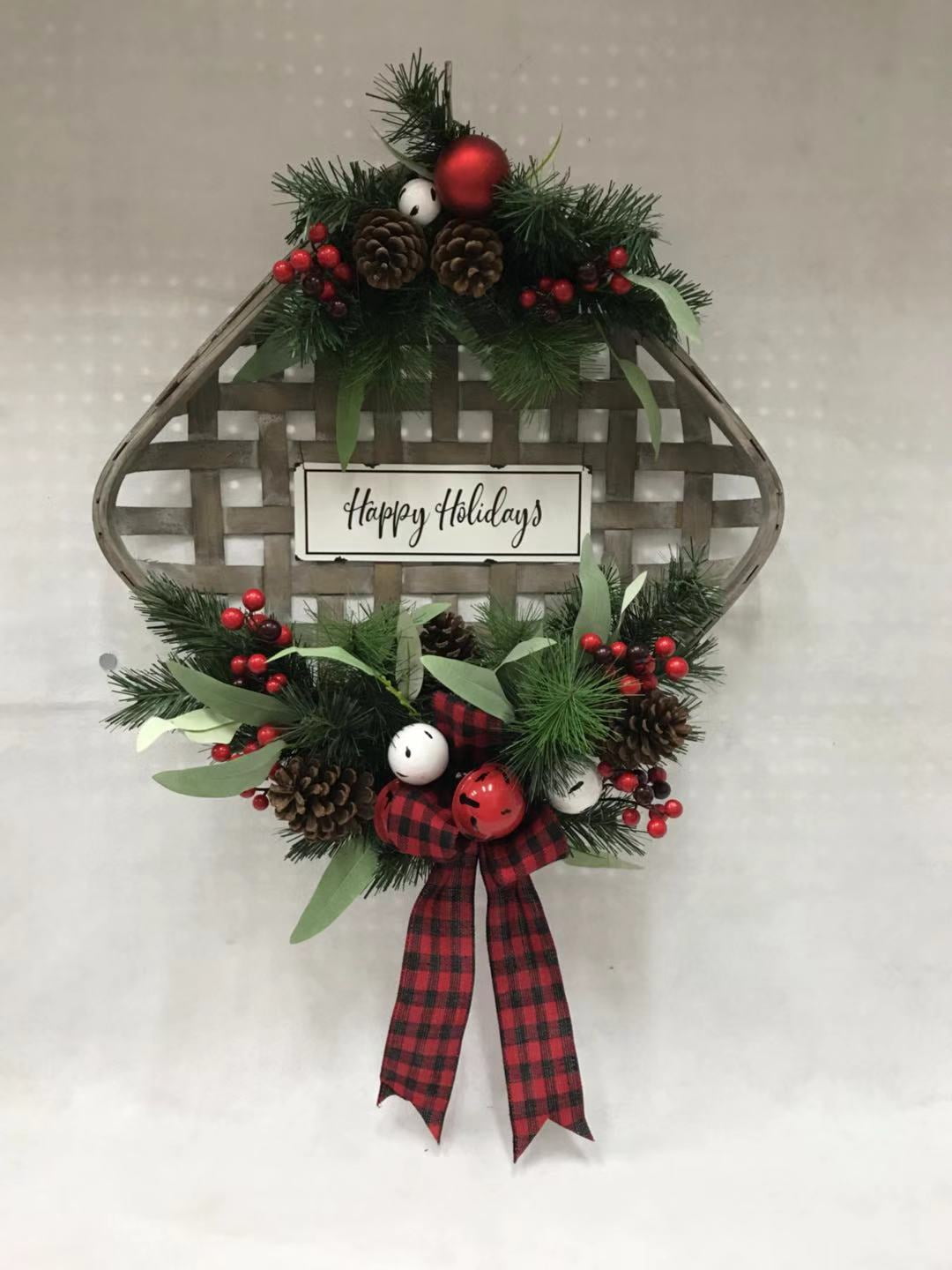 Holiday Time 22" Grey Tobacco Wall Basket with floral