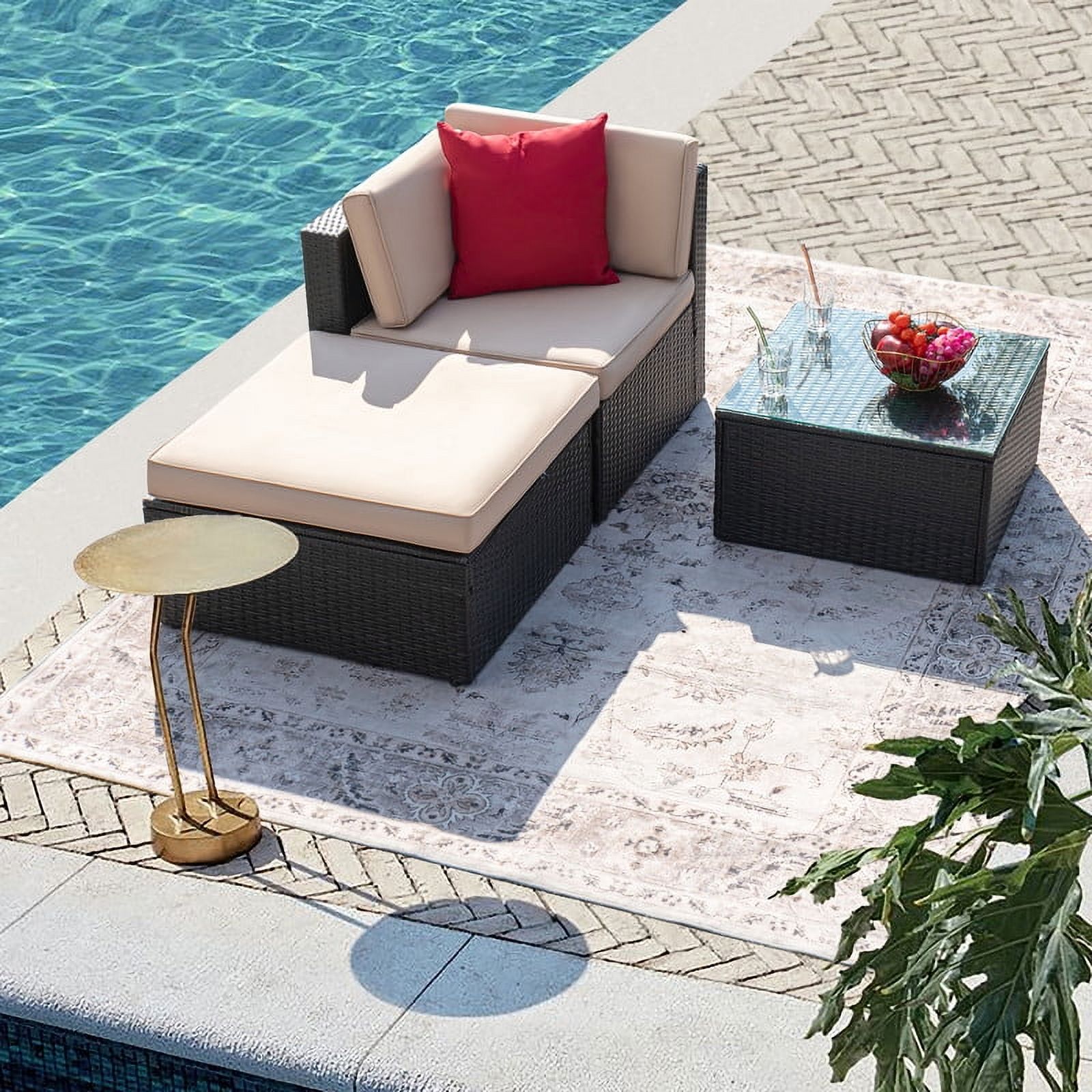 Devoko Outdoor Sectional Sofa PE Rattan Patio Furniture Sets with Cushions and Table,Beige