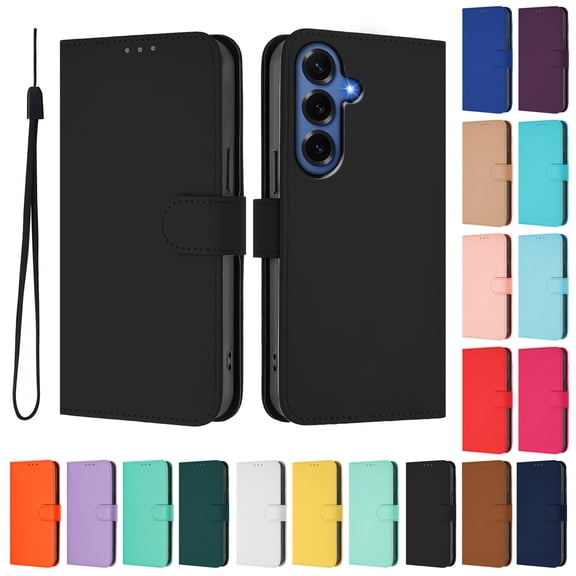 Decase Flip Case for Samsung Galaxy S26 Wallet Case,Luxury PU Leather Wallet Phone Case,Folio Shockproof Solid Color Protective Cover with Card Holder Lanyard,Black