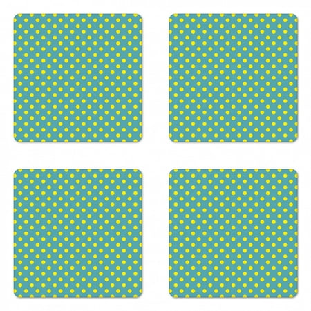 

Yellow and Blue Coaster Set of 4 Big Vintage Polka Dots Pattern Nostalgic Spotted Pastel Design Square Hardboard Gloss Coasters Standard Size Teal Yellow by Ambesonne