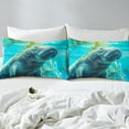 thumbnail image 4 of Erosebridal Cute Manatee Queen Bed Sheets Set,3D Manatee Bedding Set for Manatee Lovers,Underwater Oasis Flat Fitted Sheet,Hawaii Nautical Marine Life Sheet Set,Blue Green,4Pcs, 4 of 5