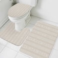 thumbnail image 3 of Light Brown Striped Bath Mat 3 Piece Bathroom Rug Set, Modern Abstract Art Geometric Stripes Non Slip Bath Rug Contour Mat and Toilet Lid Cover, Absorbent Shower Mats Soft Bath Rugs and Mats Sets, 3 of 8