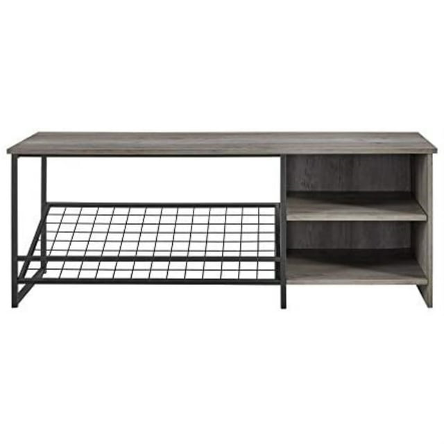 Walker Edison Banc d'Entrée Industriel Clayton 48 Pouces avec Rangement pour Chaussures - Gris Lavé