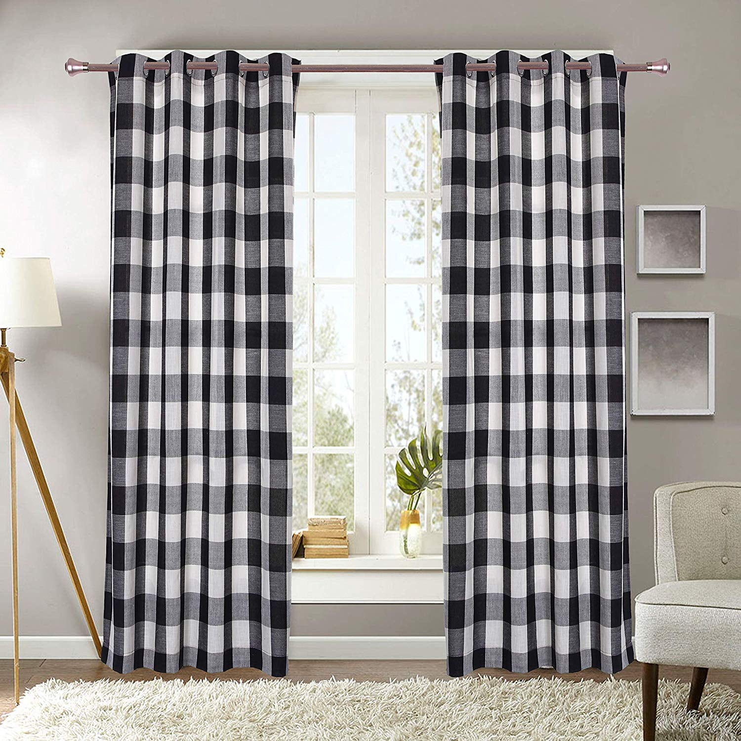 Courtyard Plaid Woven Curtain Panel with Grommets Red 84" length Lorraine 