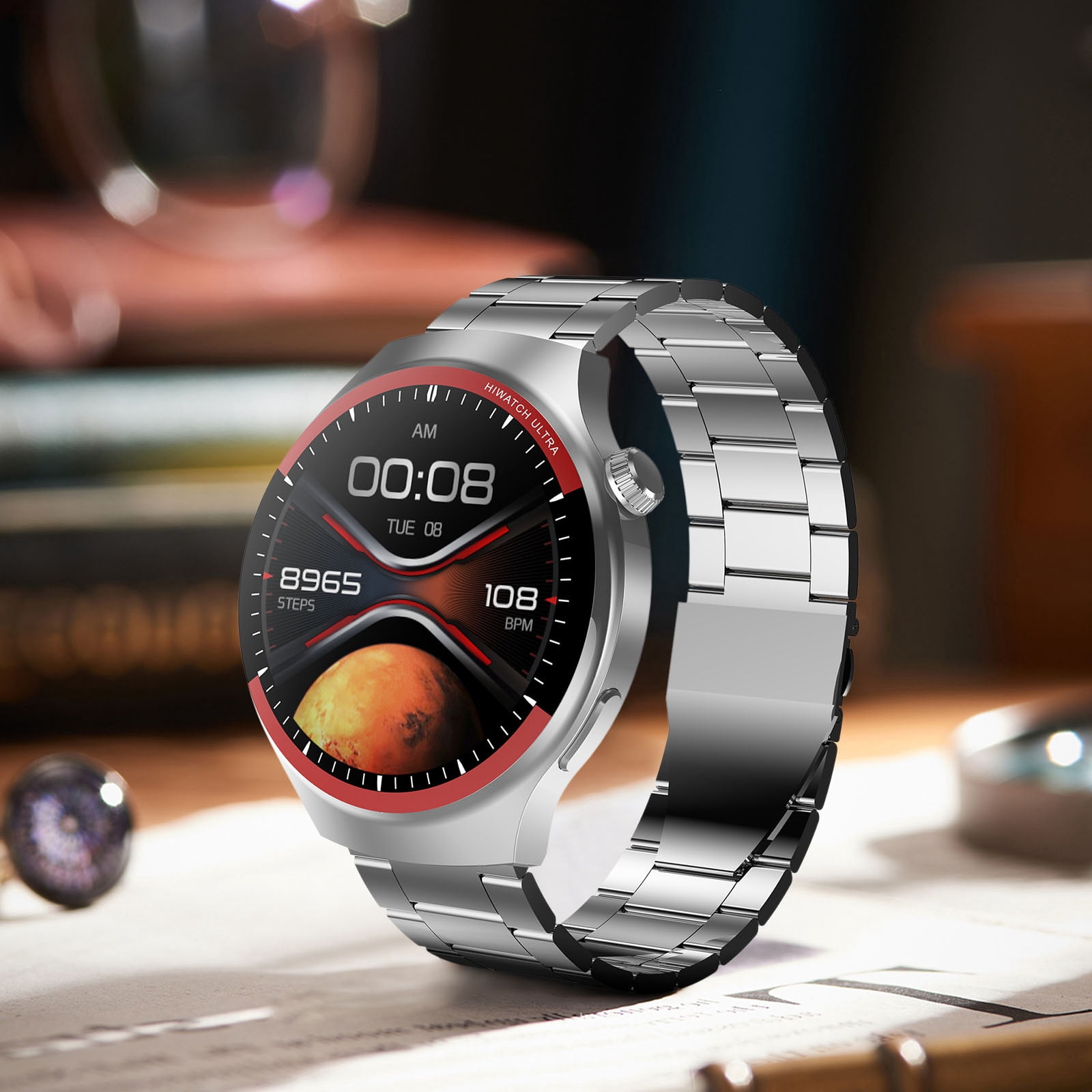 Smart Watch with Metal Band,1.5" IPS Screen Rugged Smartwatch for iPhone Android Phone,Bluetooth Sports Heart Rate Monitor Led Watch,Intelligent Assistant,Suitable for Man & Women