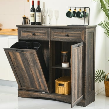 HARIPUL Single Tilt Out Trash Cabinet 13 Gallon Waste Bins Hidden Trash Bin w/ Shelf for Kitchen, Black