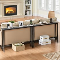 Ktaxon Long 79" Console Table Sofa Table with 2 Charging Outlets, Industrial Entryway Table TV Stand Storage Shelves, Black