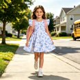 thumbnail image 2 of Girls Back to School Dress Flutter Sleeve Printed Casual Daily Dress for Kids 3 10Y, 2 of 7