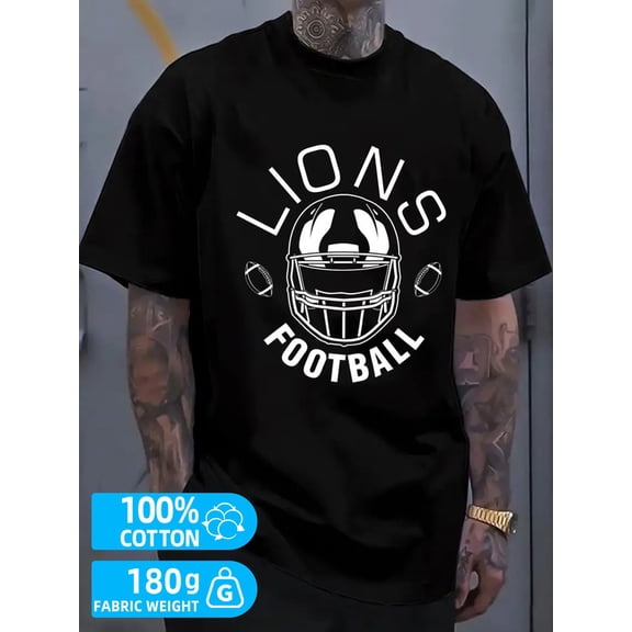 Lions Football Tee men's black 180G 100% Cotton All-season fitness top,stylish athletic look,durable activewear Classic Unisex Shirt Graphic Tee tshirts