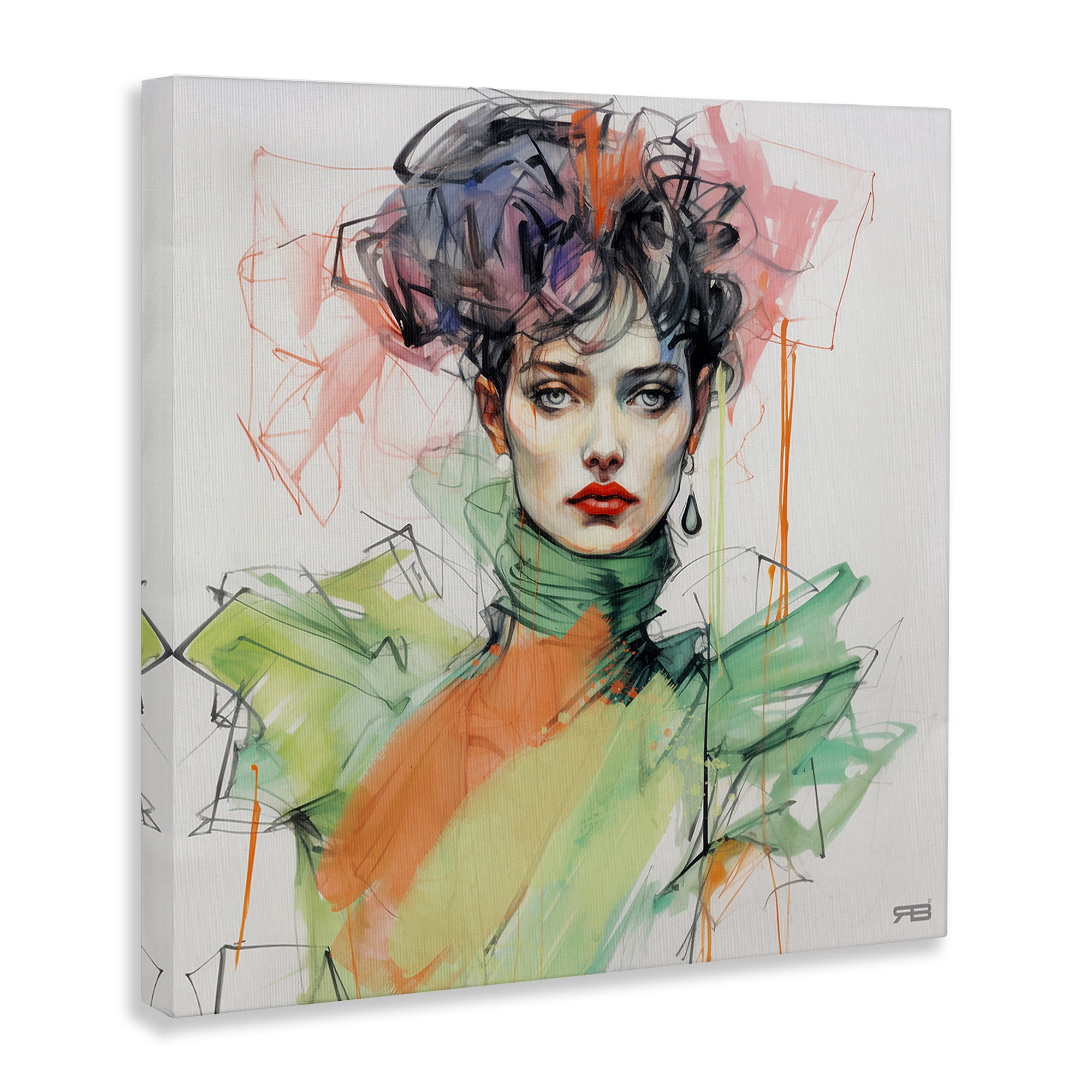 Stupell Industries Trendy Glam Portrait People Painting Wrapped Canvas Art Print Wall Art, 24 x 24