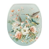 SEANATIVE Flower Hummingbird Toilet Lid Cover Aesthetic Toilet Seat Lid Covers Replacement Universal Toilet Seat Cover Soft Toilet Protector Cover Fits Most Toilet Lids