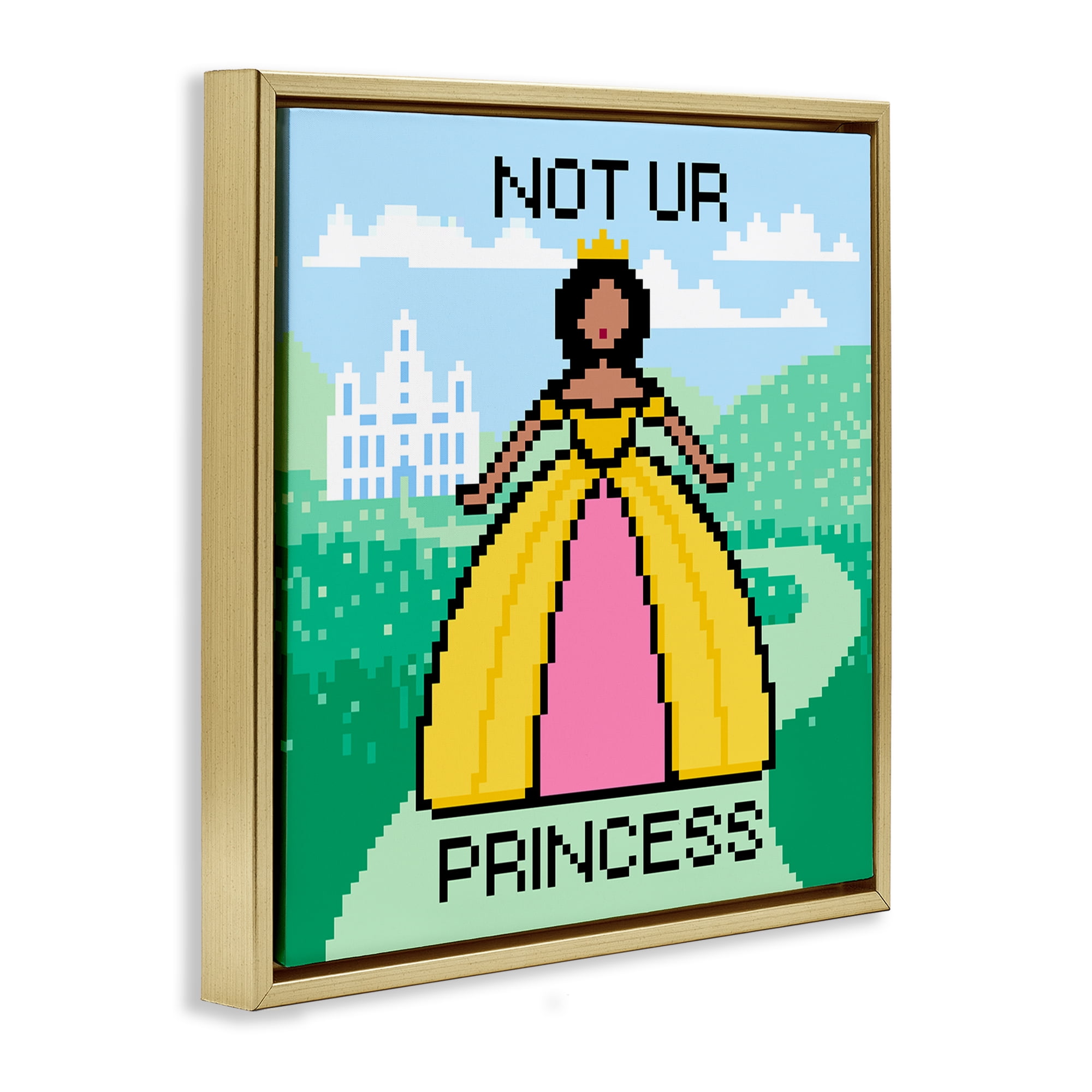 Stupell Industries Not Ur Princess Pixel Style People Painting Gold Floater Framed Canvas Art Print Wall Art, 25 x 25