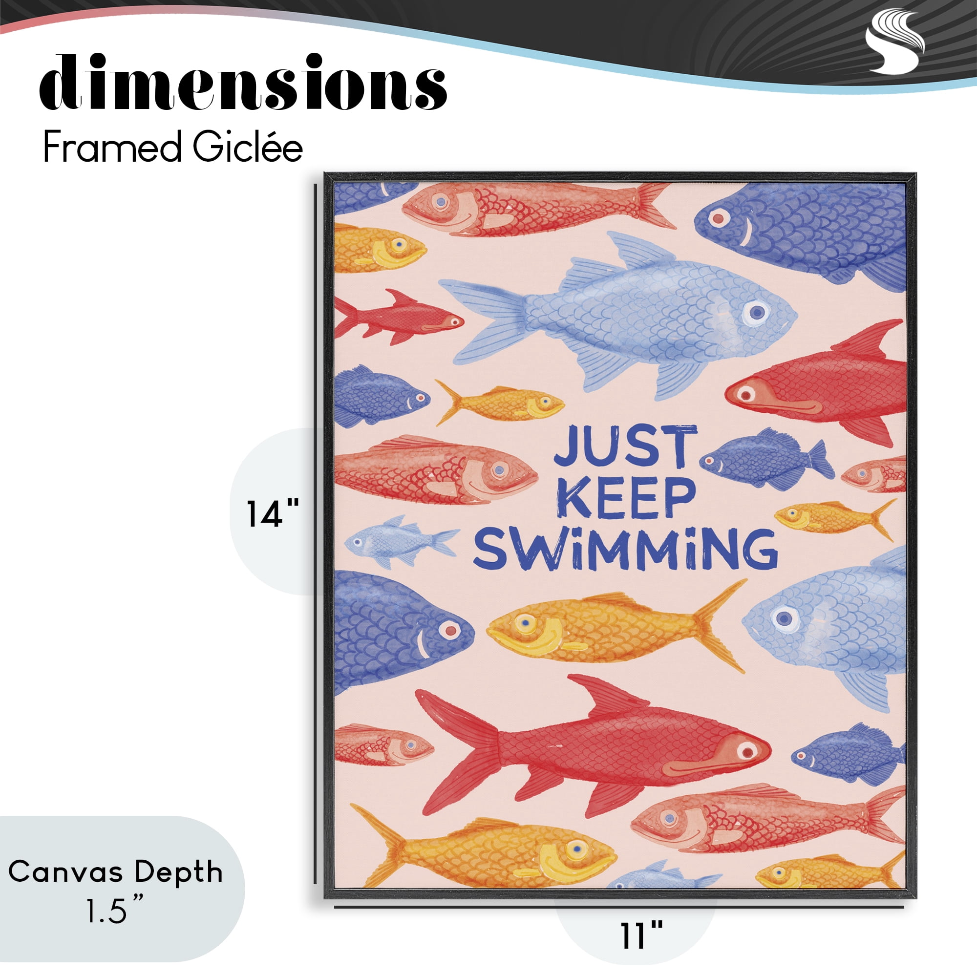 Stupell Industries Just Keep Swimming Fish Black Framed Giclee Art, design by The Paper Curator