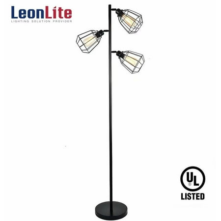 LEONLITE 65 Inch Track Tree Floor Lamp, 3-head Torchiere Lamp Fixture, Home Decor Vintage Metal Light (Bulbs
