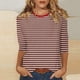 thumbnail image 3 of Camisetas de Manga Corta para las Mujeres a Rayas Impresas de Tres Cuartos de Manga, Cuello Redondo Casual Top, 3 of 5