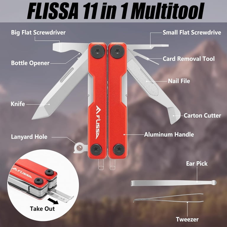 FLISSA 11-in-1 Multitool Scissors, Stainless Steel Mini Multi Tool