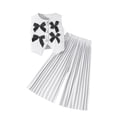 thumbnail image 6 of CPNG Girl's 2 Piece Outfits Bowtie Decoration Halter Sleeveless Vest Top and Elastic High Waisted Pants Set(White,5 Years), 6 of 9