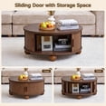 thumbnail image 4 of 33.5-Inch Round Lift Top Coffee Table with Hidden Storage, Fluted Design with Sliding Tambour Door and Solid Wood Legs, Walnut, 4 of 8